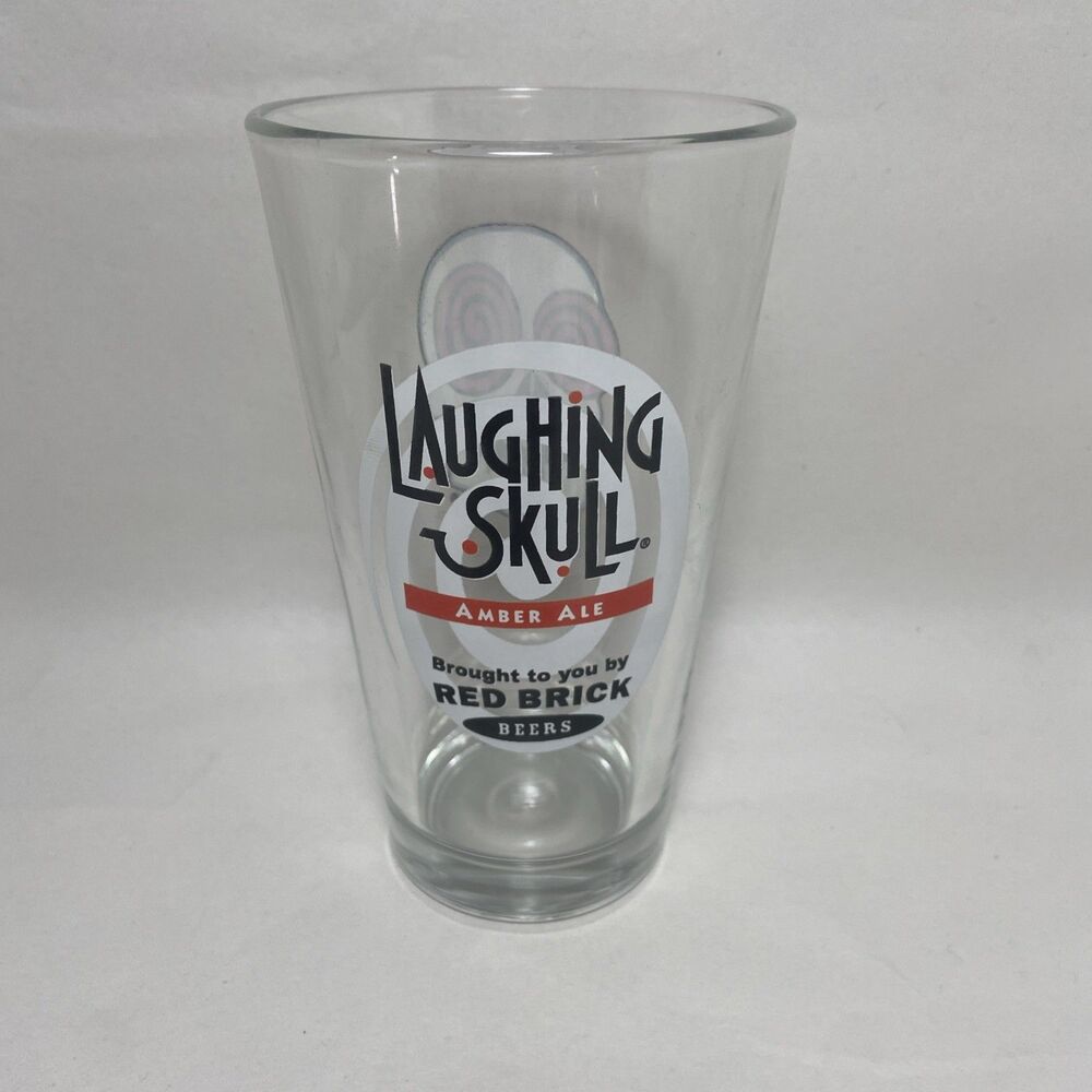 Laughing Skull Amber Ale Red Brick Beers  Pint Glass  Skeleton Graphic Minty